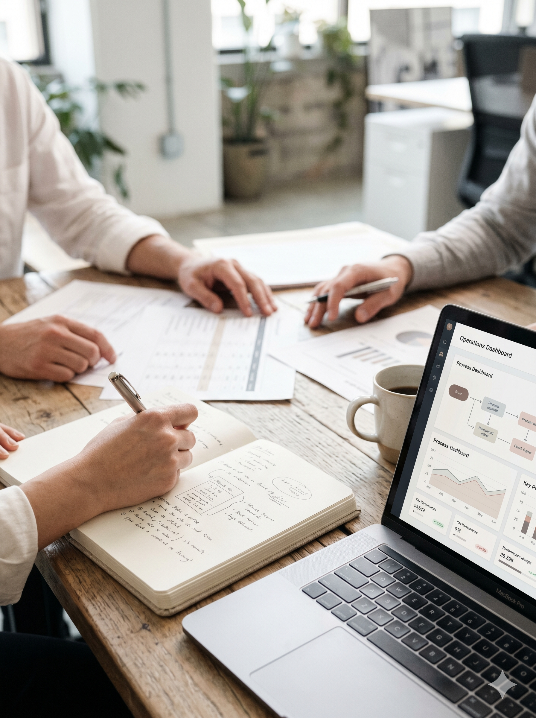 Zespół pracujący przy laptopie z panelem operacyjnym — wdrożenie systemu zarządzania dopasowanego do realnych procesów